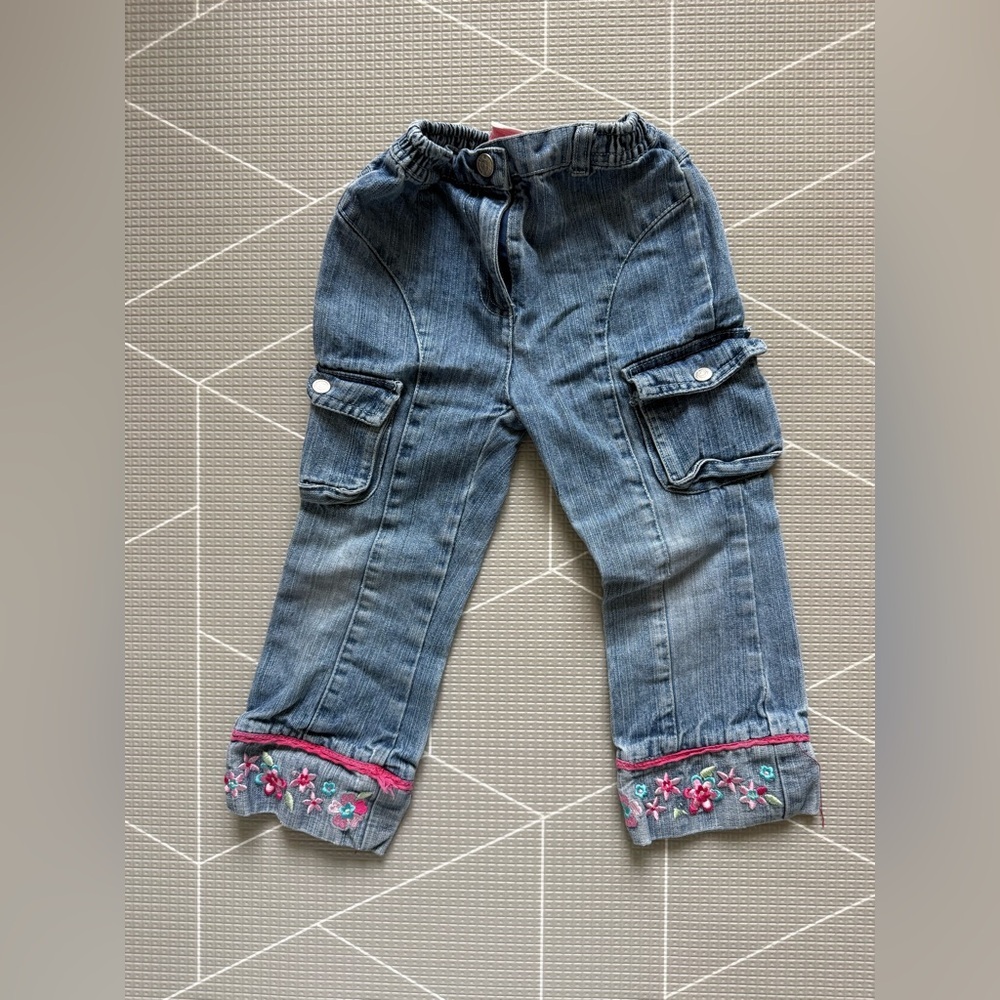 Y2K|FREE w kids purchase Baby girl/toddler Denim Cargo jeans,Floral Embroidery•